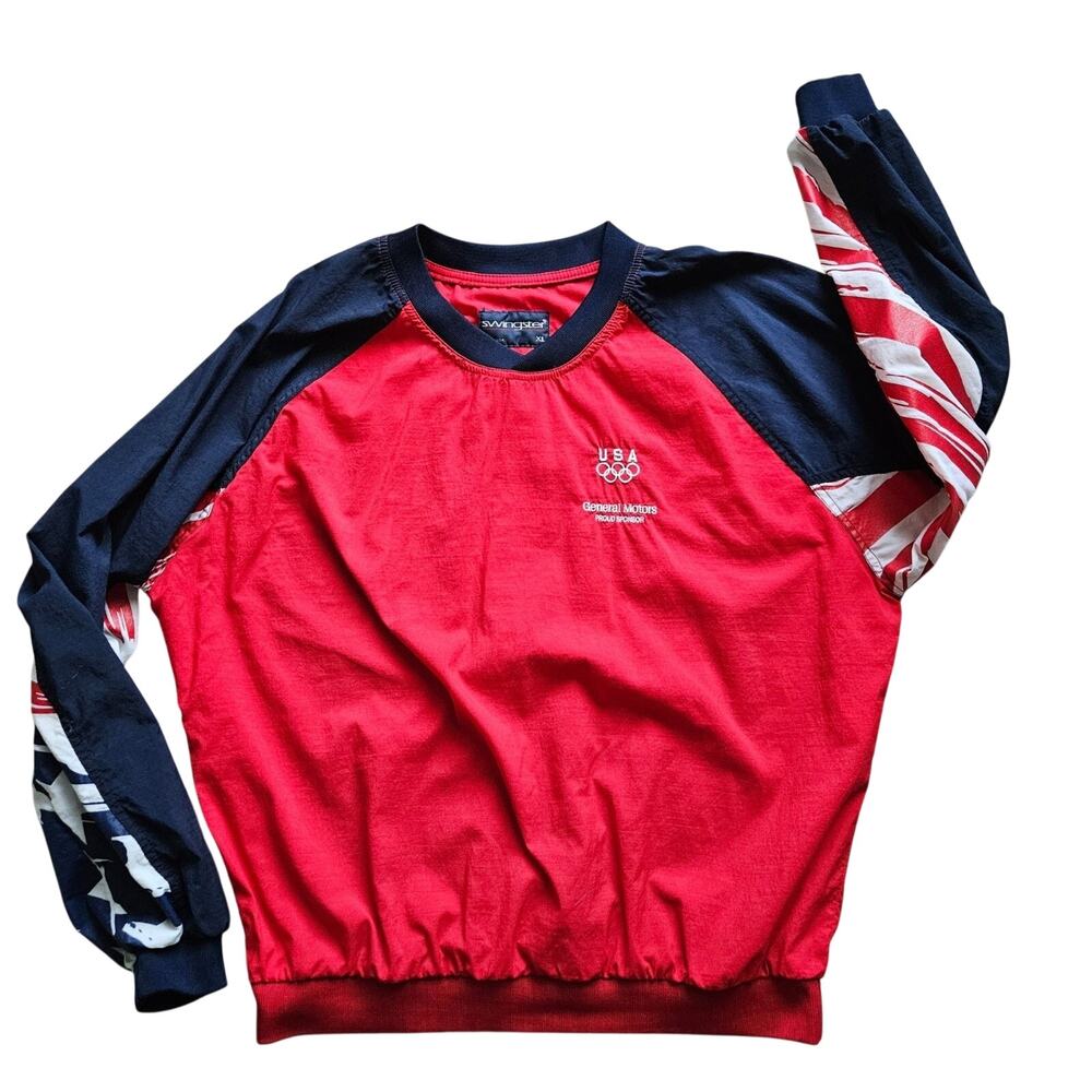 Vtg Swingster USA Olympics Golf Pullover Size XL Patriotic Stars General Motors‎